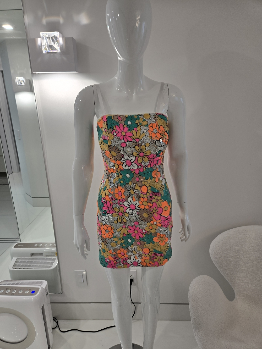 Milly Neon Floral Sequin Mini Dress - Pink, Orange, Green, New With Tags